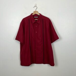 Cubavera Mens 2XL Short Sleeve Button Down Viscose Bled Maroon Red Casual Shirt